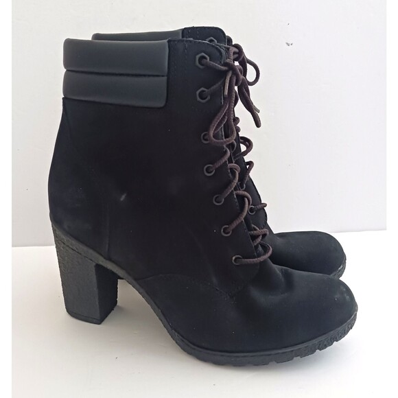 Timberland Tillston Blk Suede Lace Up Ankle Boot Crepe Block Heel Sz 8.5 Comfort - Picture 11 of 11